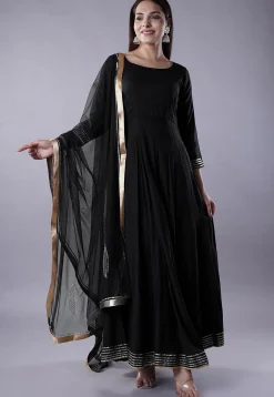 Gota Lace Rayon Abaya Style Suit in Black