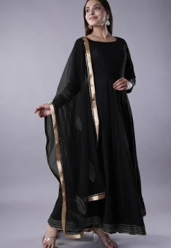 Gota Lace Rayon Abaya Style Suit in Black