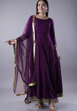Gota Lace Rayon Abaya Style Suit in Dark Magenta