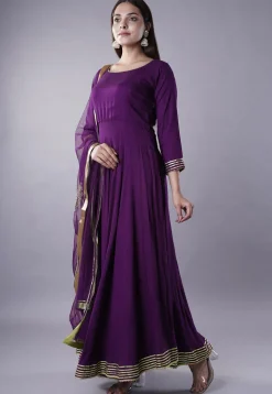 Gota Lace Rayon Abaya Style Suit in Dark Magenta