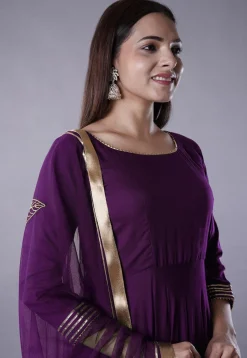 Gota Lace Rayon Abaya Style Suit in Dark Magenta