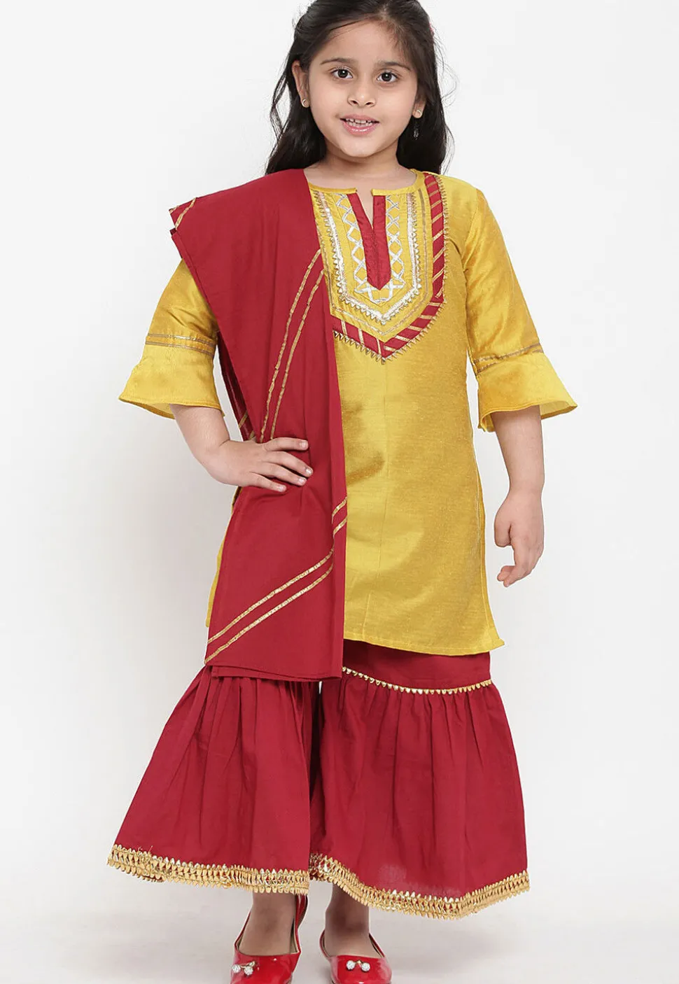 Gota Lace Rayon Pakistani Suit in Mustard