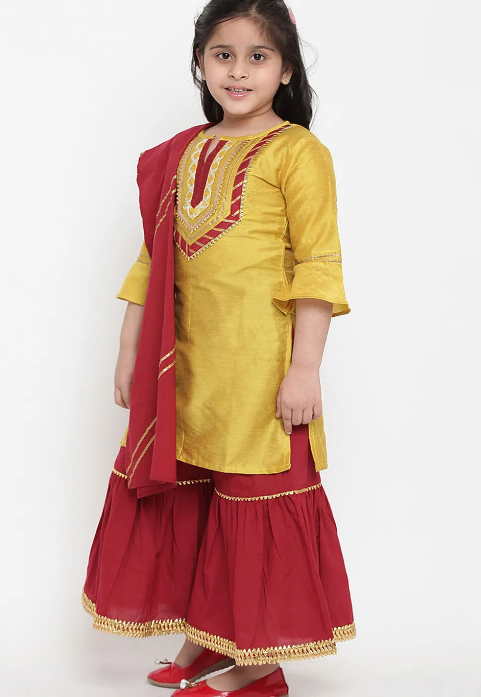 Gota Lace Rayon Pakistani Suit in Mustard
