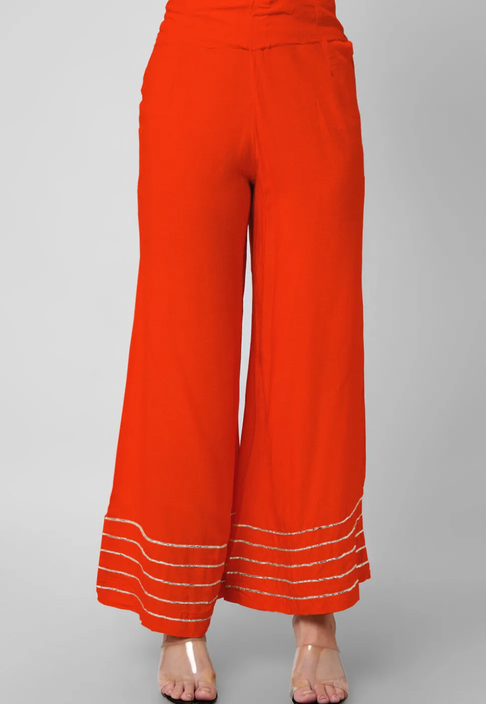 Gota Lace Rayon Palazzo in Orange