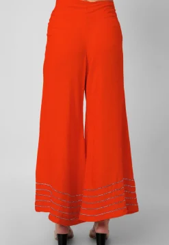 Gota Lace Rayon Palazzo in Orange