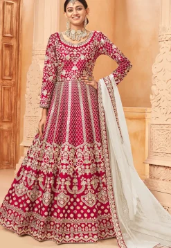 Gota Patti Art Silk Abaya Style Suit in Fuchsia