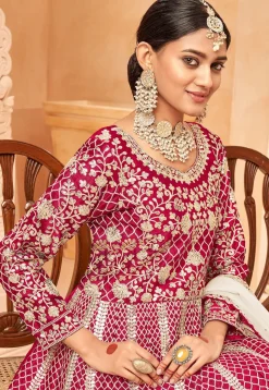 Gota Patti Art Silk Abaya Style Suit in Fuchsia