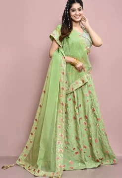 Gota Patti Art Silk Lehenga in Light Green