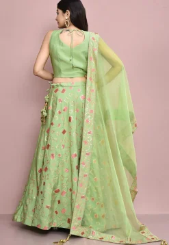 Gota Patti Art Silk Lehenga in Light Green