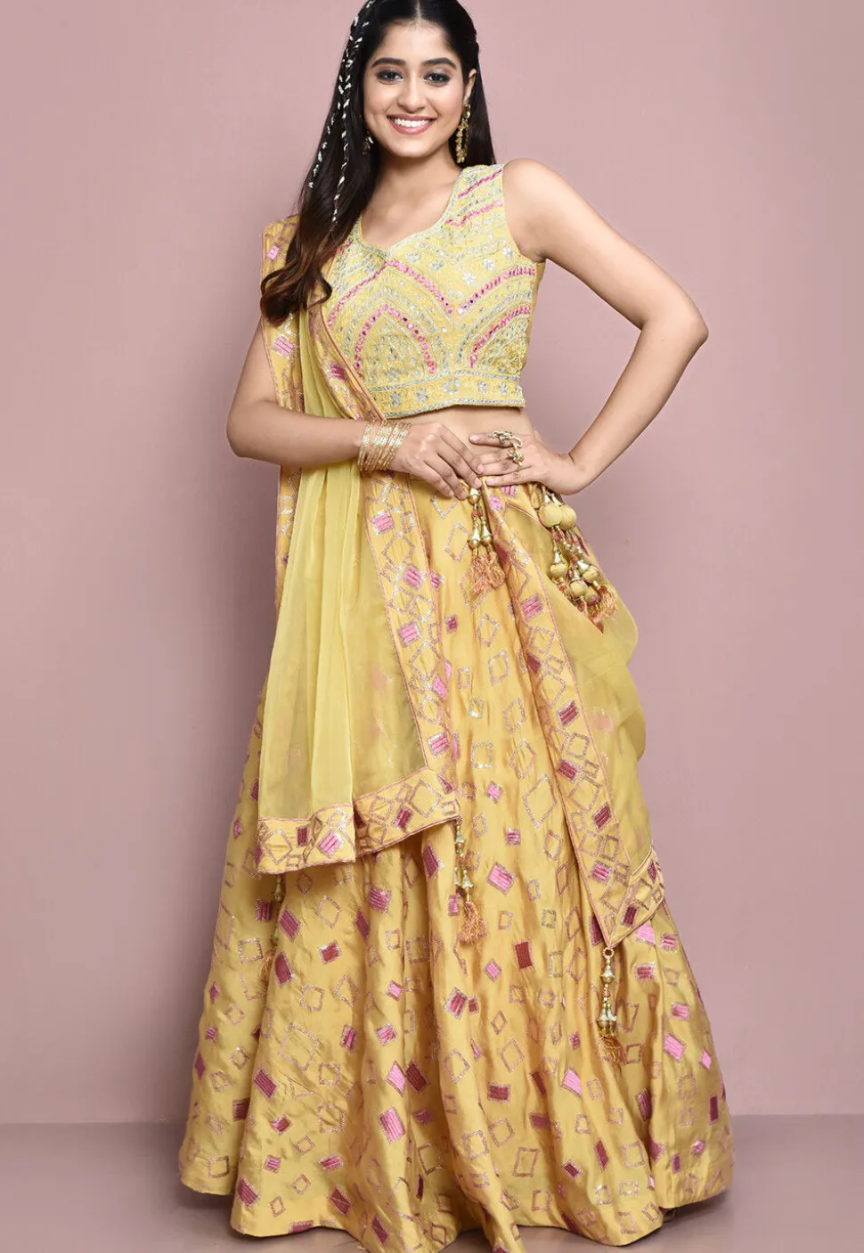 Gota Patti Art Silk Lehenga in Yellow