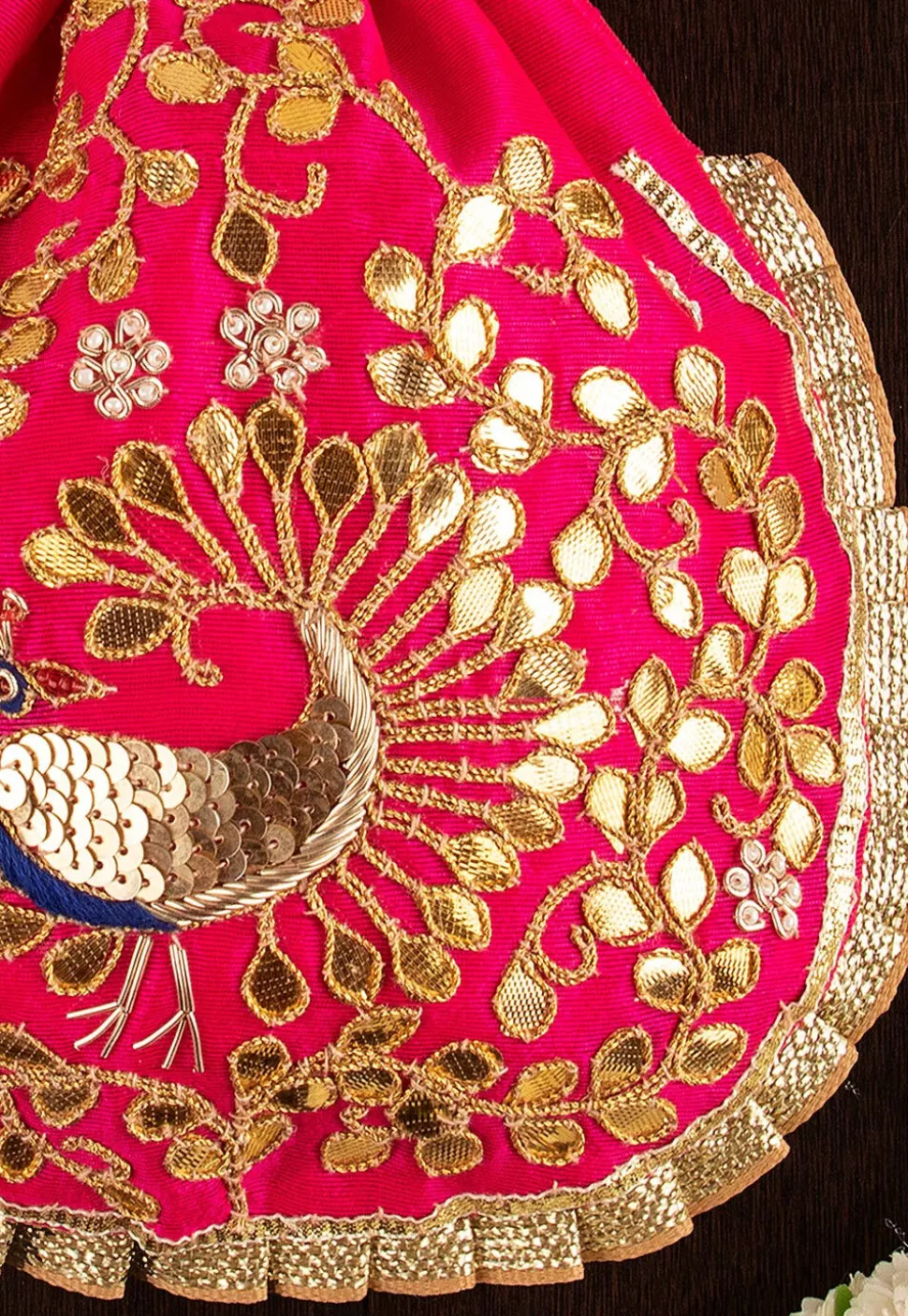 Gota Patti Art Silk Potli Bag in Fuchsia