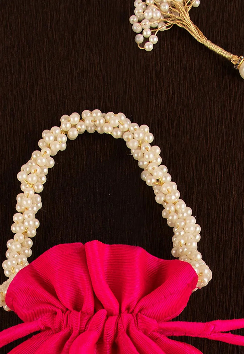 Gota Patti Art Silk Potli Bag in Fuchsia