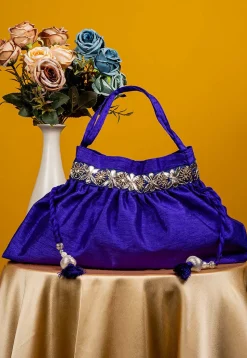 Gota Patti Art Silk Potli Bag in Royal Blue