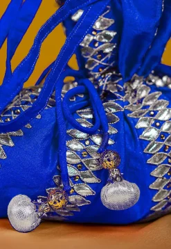Gota Patti Art Silk Potli Bag in Royal Blue