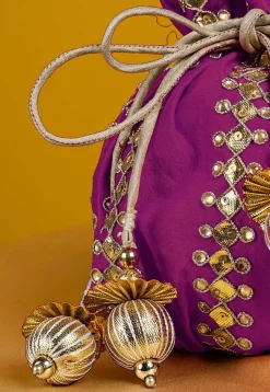 Gota Patti Art Silk Potli Bag in Magenta