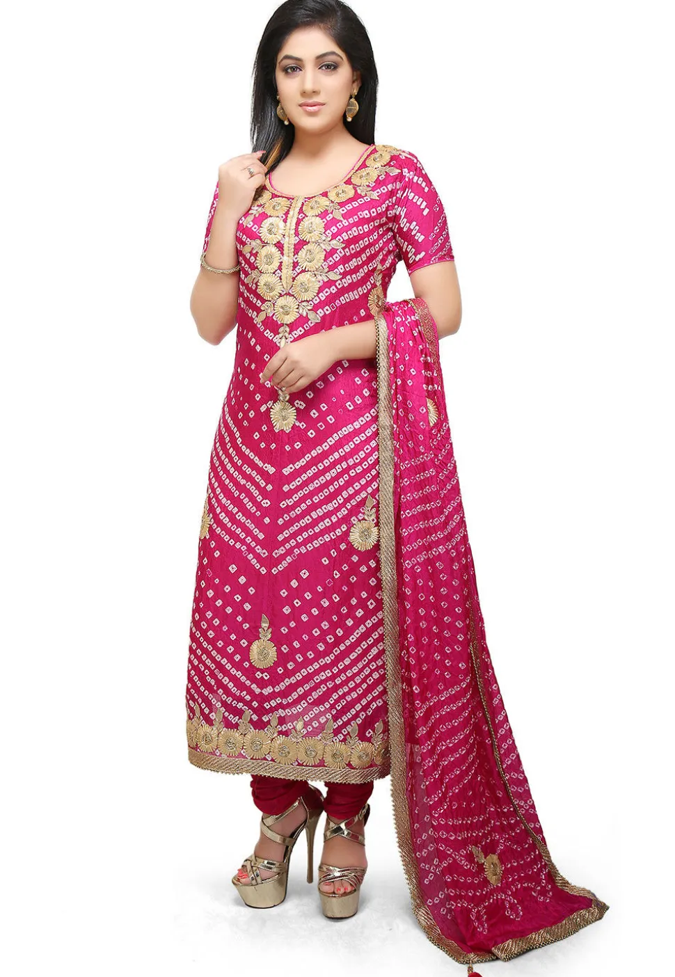 Gota Patti Art Silk Straight Suit in Fuchsia