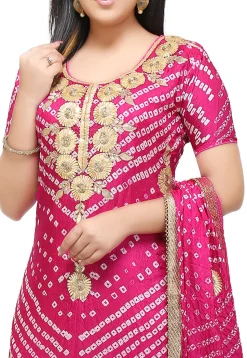 Gota Patti Art Silk Straight Suit in Fuchsia
