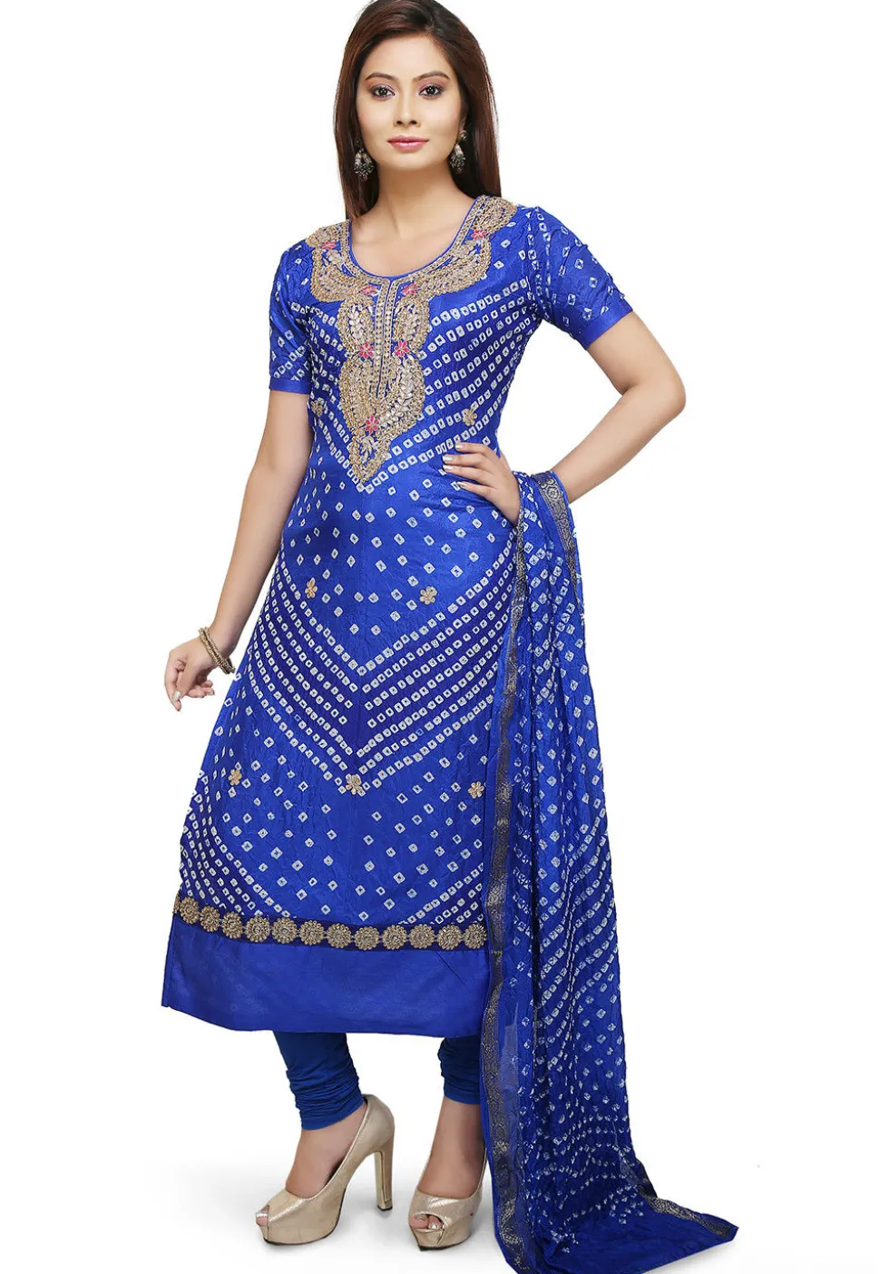 Gota Patti Art Silk Straight Suit in Royal Blue