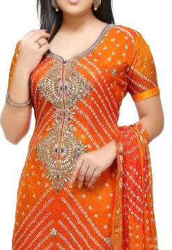 Gota Patti Art Silk Straight Suit in Orange
