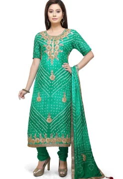 Gota Patti Art Silk Straight Suit in Teal Green