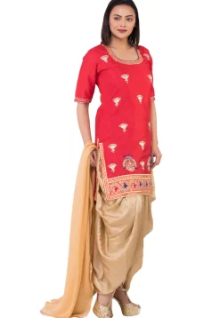 Gota Patti Bhagalpuri Silk Punjabi Suit in Red