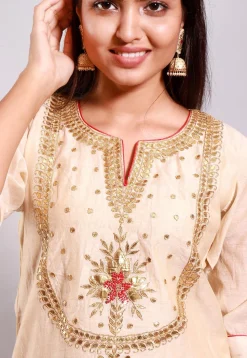 Gota Patti Chanderi Cotton Pakistani Suit in Beige