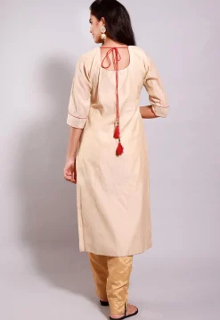 Gota Patti Chanderi Cotton Pakistani Suit in Beige