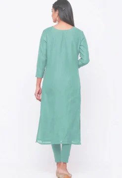 Gota Patti Chanderi Silk Straight Suit in Light Sea Green