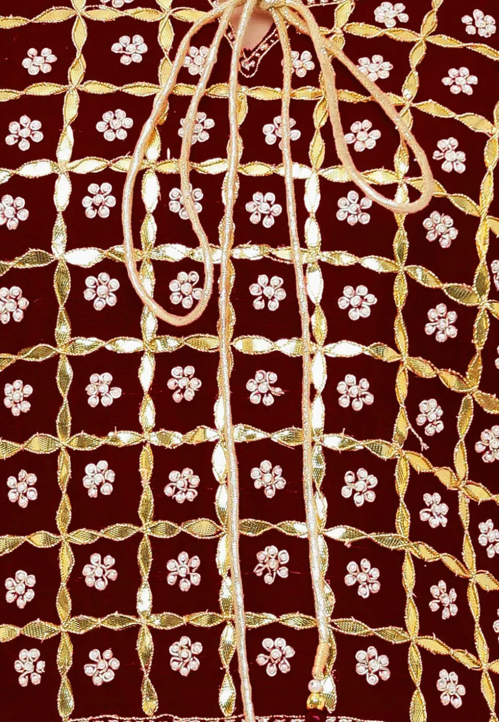 Gota Patti Chanderi Silk Straight Suit in Dark Maroon