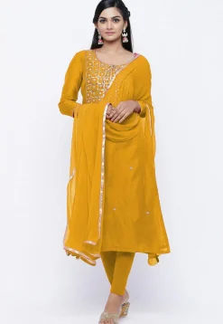 Gota Patti Chanderi Silk Straight Suit in Yellow