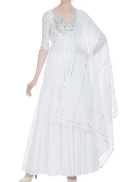 Gota Patti Cotton Abaya Style Suit in White