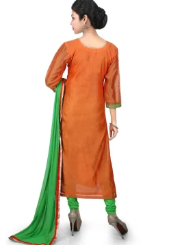 Gota Patti Cotton Chanderi Angrakha Style Suit in Orange