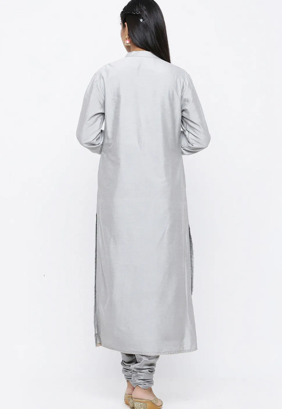 Gota Patti Cotton Silk Straight Suit in Light Grey
