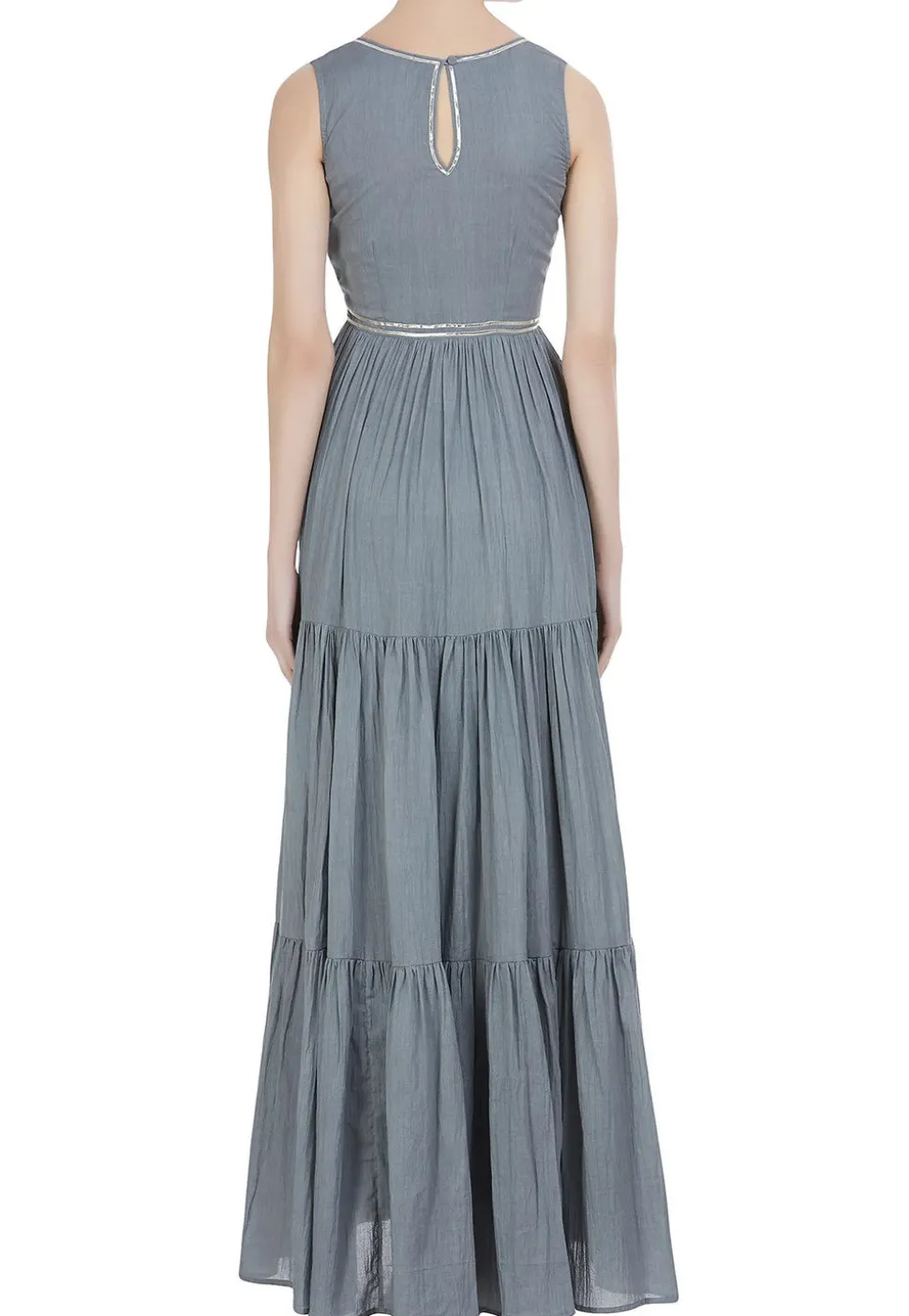 Gota Patti Cotton Tiered Gown in Grey