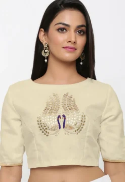 Gota Patti Dupion Silk Blouse in Beige