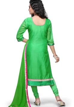 Gota Patti Embroidered Chanderi Silk Straight Cut Suit in Green