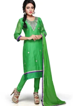 Gota Patti Embroidered Chanderi Silk Straight Cut Suit in Green