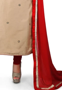 Gota Patti Embroidered Cotton Silk Straight Suit in Beige