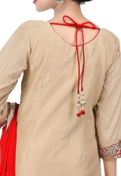 Gota Patti Embroidered Cotton Silk Straight Suit in Beige