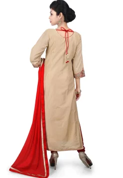 Gota Patti Embroidered Cotton Silk Straight Suit in Beige