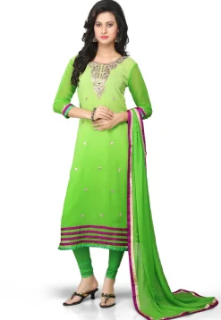 Gota Patti Embroidered Georgette Straight Suit in Shaded Green