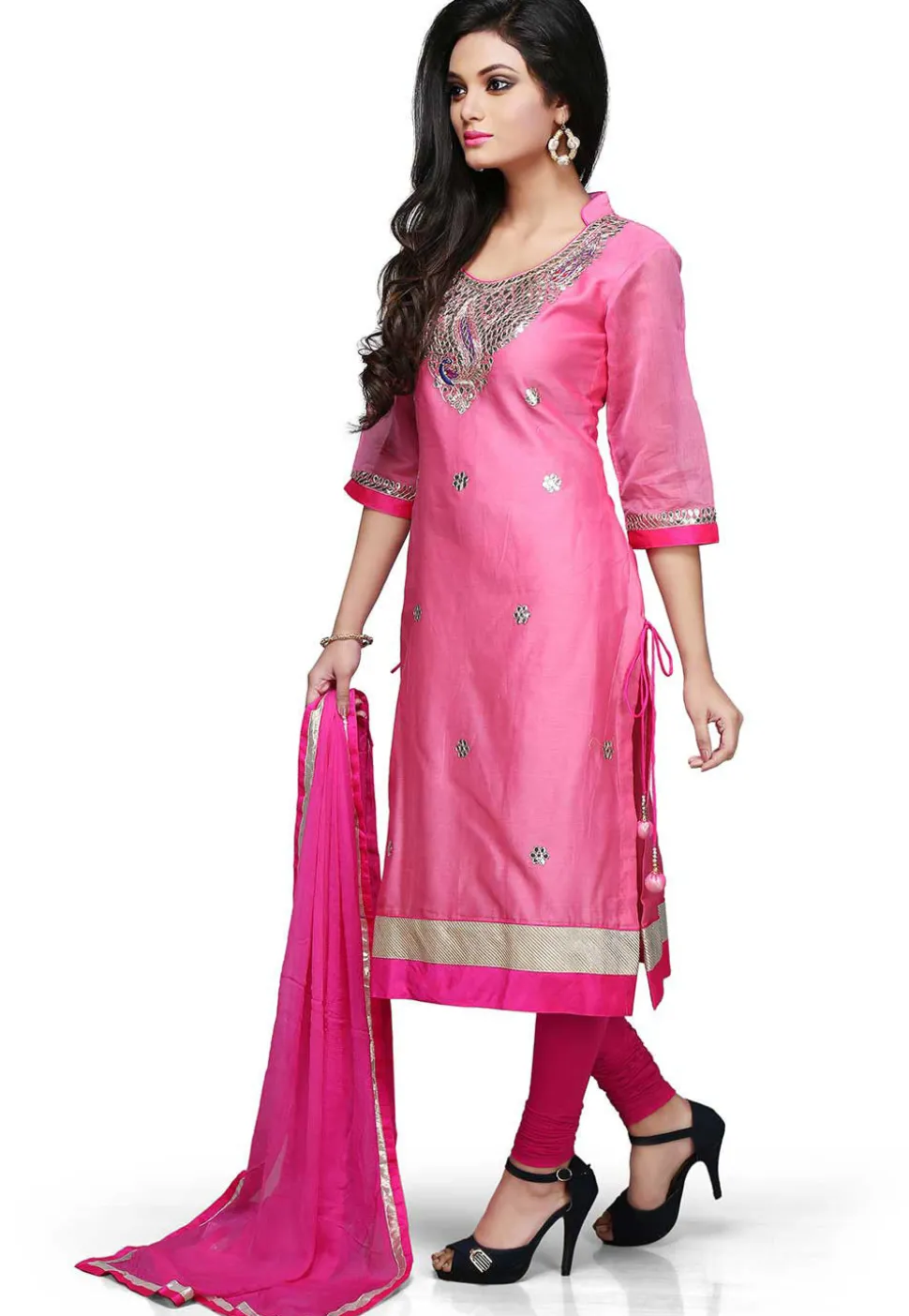Gota Patti Embroidered Straight Cut Suit in Pink
