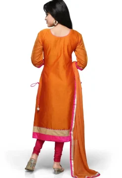 Gota Patti Embroidered Straight Cut Suit in Orange