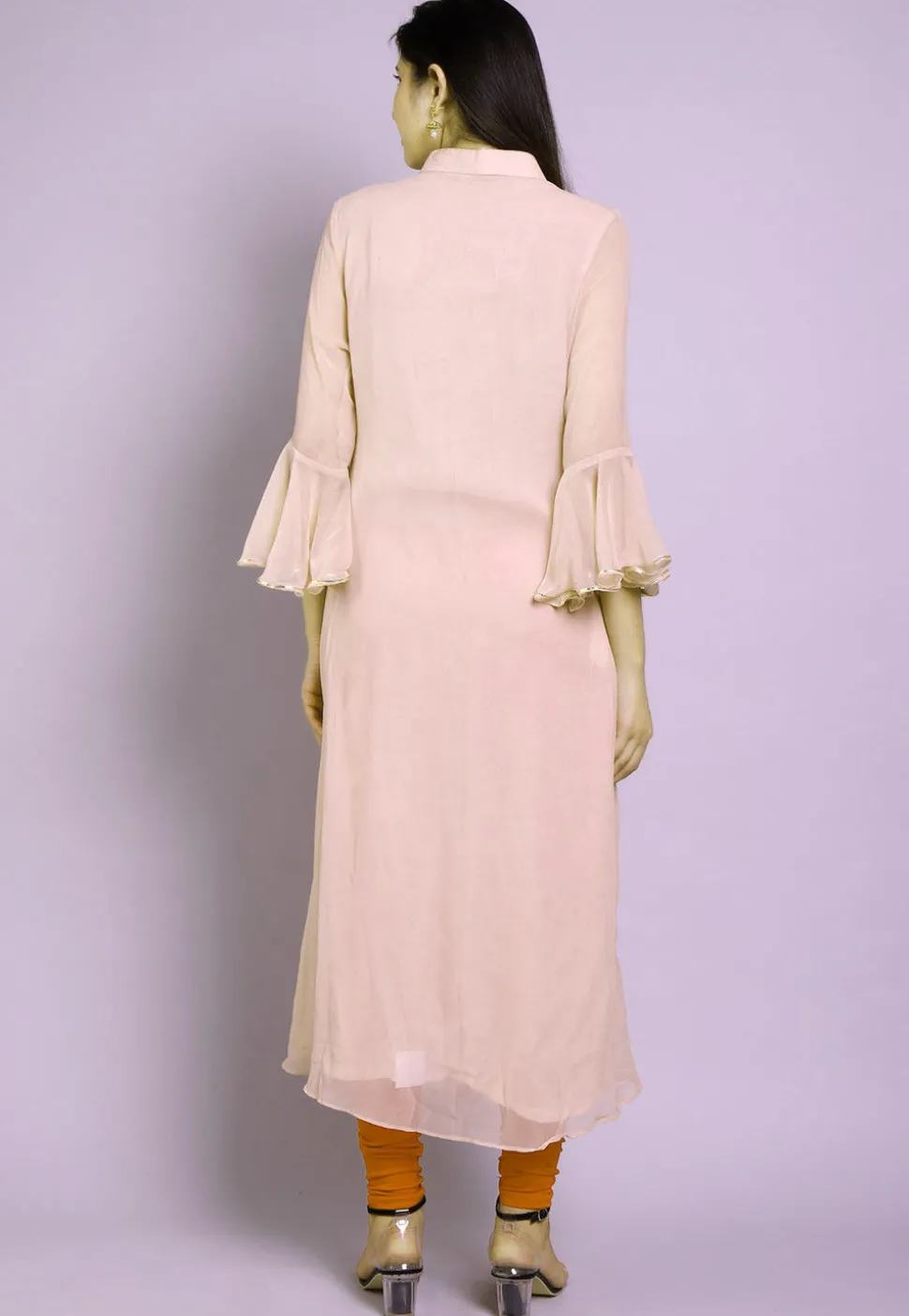 Gota Patti Georgette A Line Kurta in Baby Pink