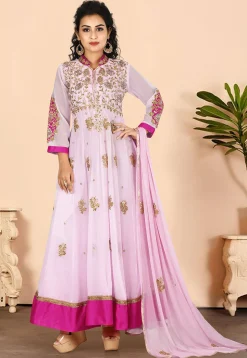 Gota Patti Georgette Abaya Style Suit in Pink
