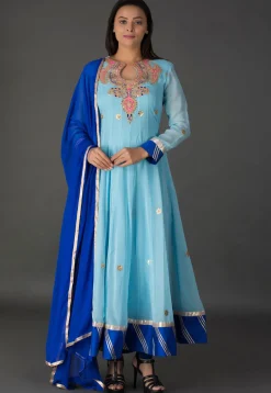 Gota Patti Georgette Abaya Style Suit in Sky Blue
