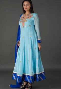 Gota Patti Georgette Abaya Style Suit in Sky Blue