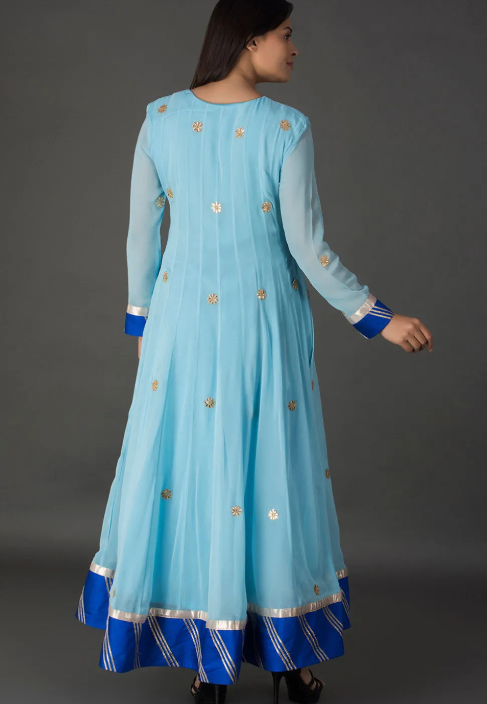 Gota Patti Georgette Abaya Style Suit in Sky Blue