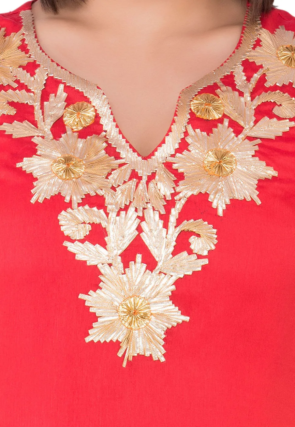 Gota Patti Georgette Abaya Style Suit in Orange and Red