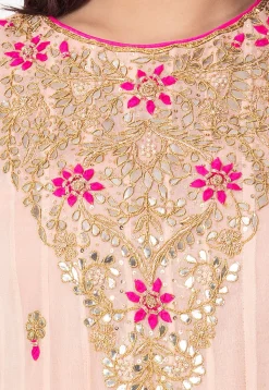 Gota Patti Georgette Abaya Style Suit in Light Peach